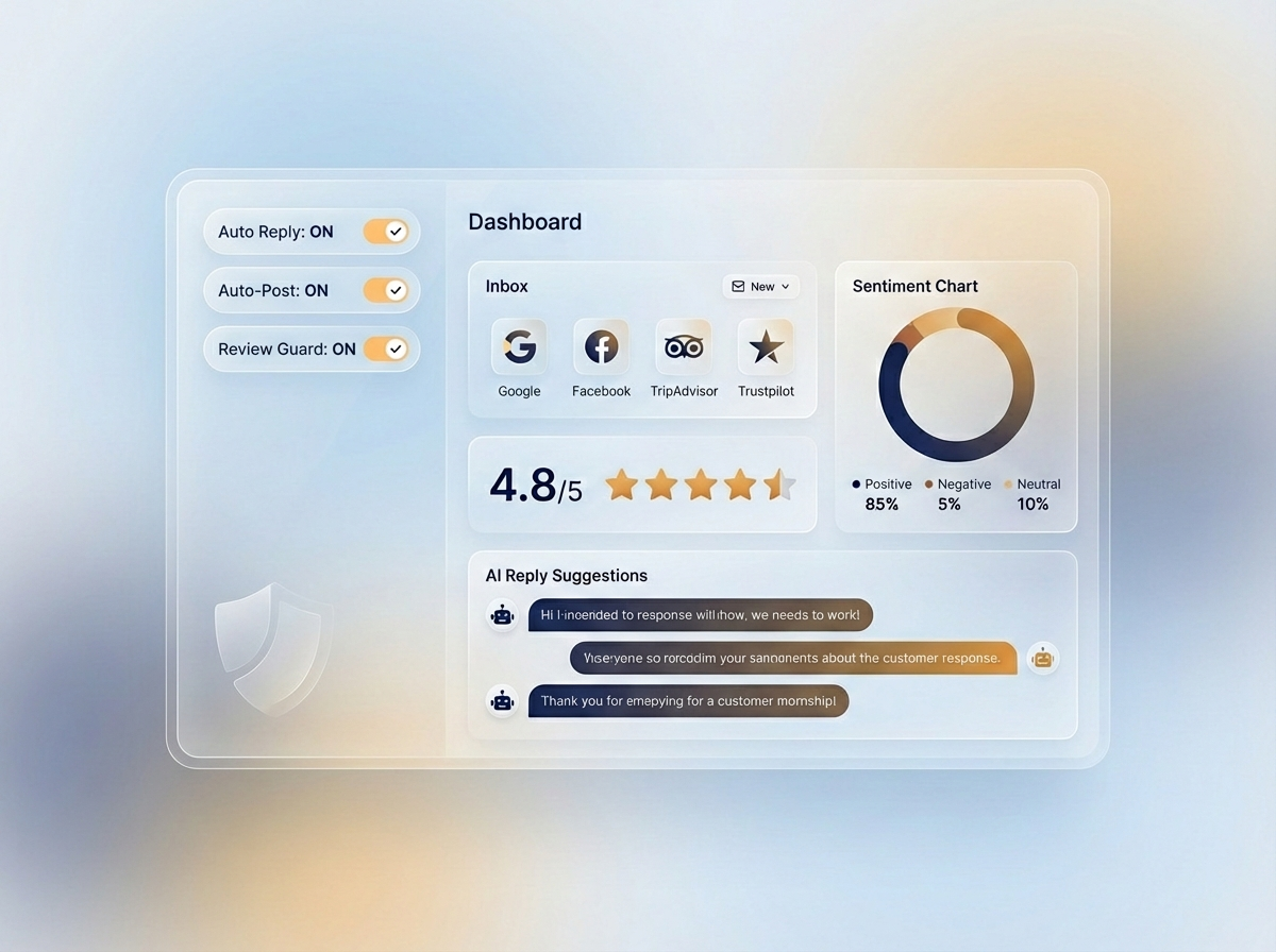 ennoRev review management dashboard showing automated 5-star reviews and AI responses
